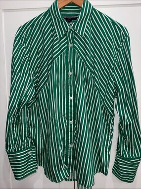 French Connection Green and White Striped Dress Shirt
